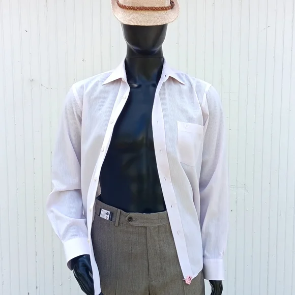 CHRISTIAN DIOR VINTAGE MEN'S PURE WHITE STRIPED LUXURY * CRESTED DRESS SHIRT